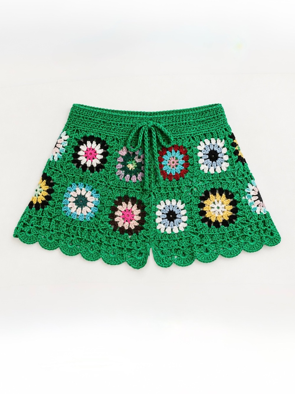 NEW ANDI BAGUS INDAH Green Crochet Floral Mini Skort shorts REVOLVE AGUA BENDITA